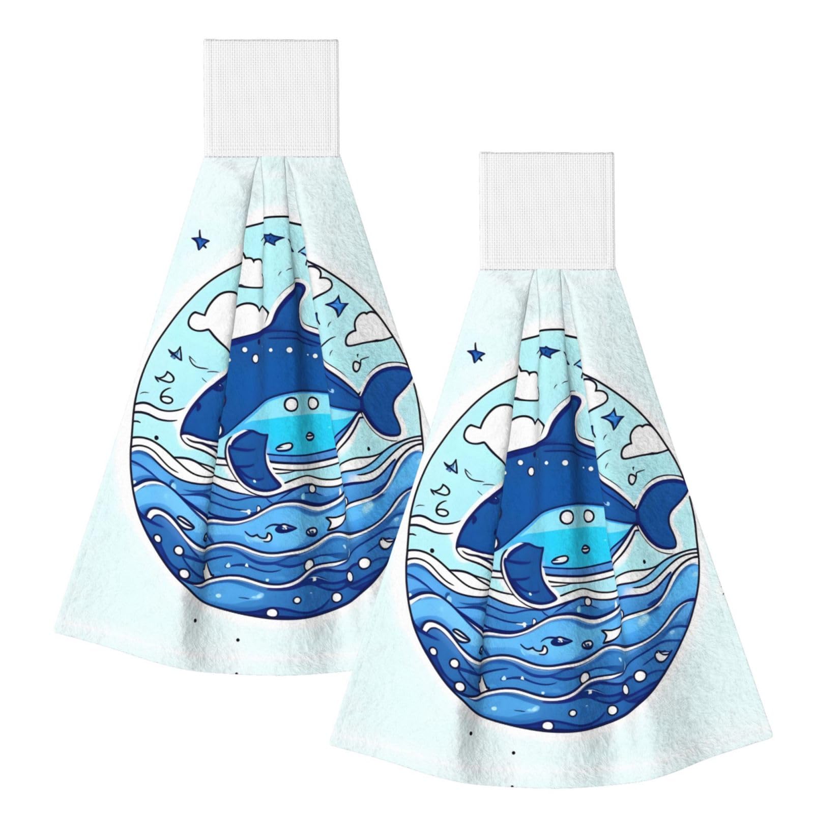 Small whale swimming Highly Absorbent Dish Towels Soft Coral Fleece Wipe