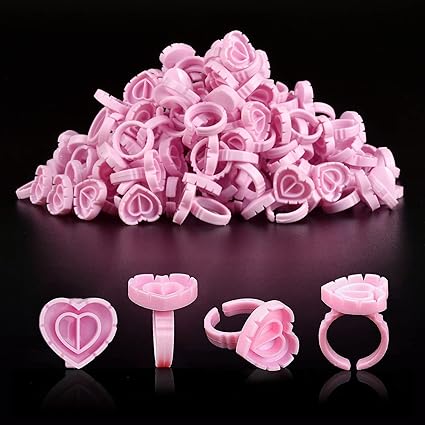 NXJ INFILILA Glue Rings for Eyelash Extensions, 100PCS Disposable Rings for Lashes, Lovely Heart Sha&hellip;