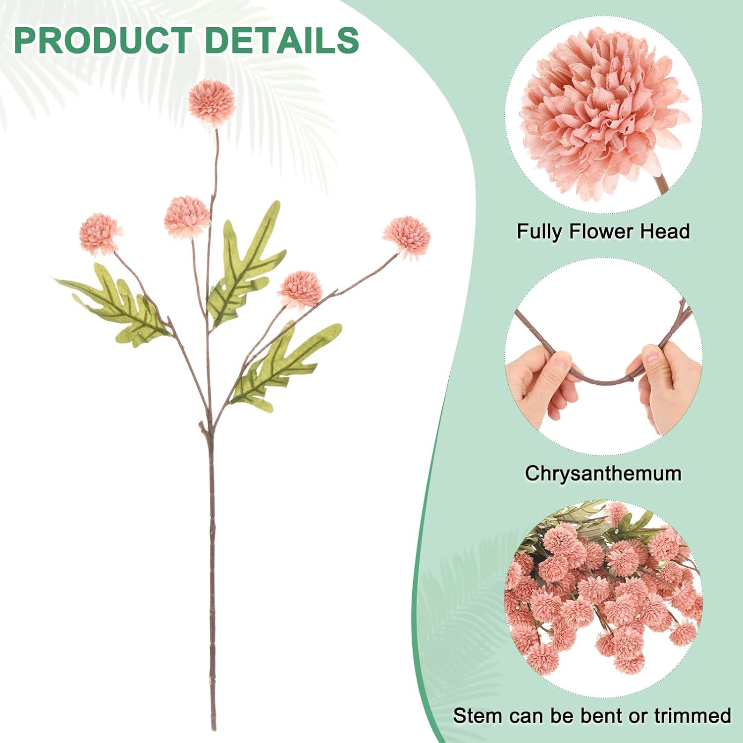 6-Pack Artificial Chrysanthemum Ball Flowers,20 Inch 5-Heads Faux Chrysanthemum Silk Bouquets Real Touch Faux Flowers for Home/Wedding/Christmas/Party[Shrimp Red] - Image 2