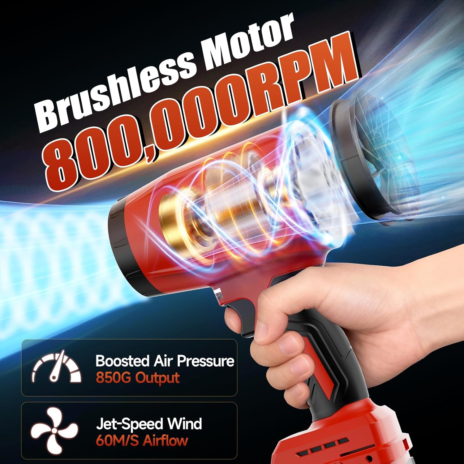 Cordless Leaf Blower Compatible with Milwaukee 18V Battery (Tool Only), 800,000 RPM Brushless Turbo Jet Blower up to 60m/s Airflow, Lightweight 1.5 lbs Handheld Dust Blower for Patio, Lawn & Garage