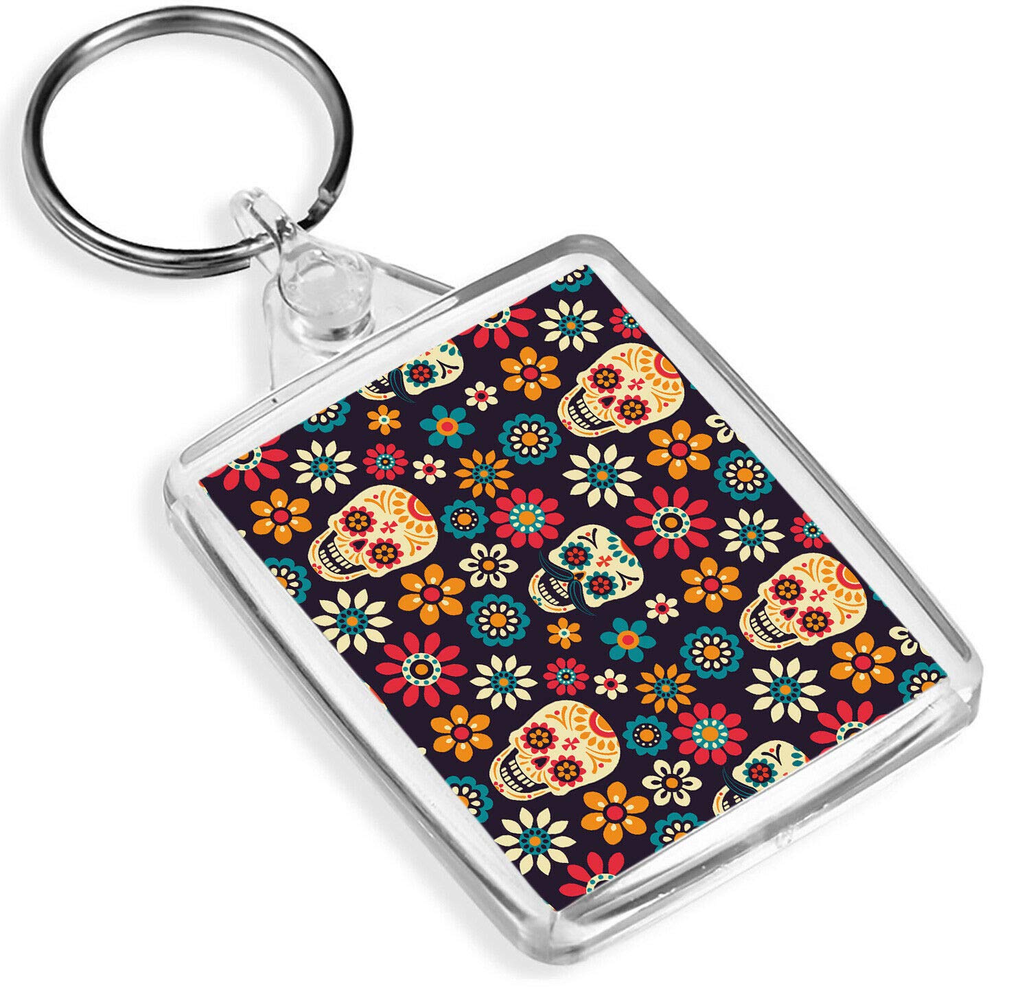 Destination Vinyl Keyrings Unisex Multi Flowery Sugar Skulls Keyring Flowers Calavera Mexican Pretty Keyring #8780