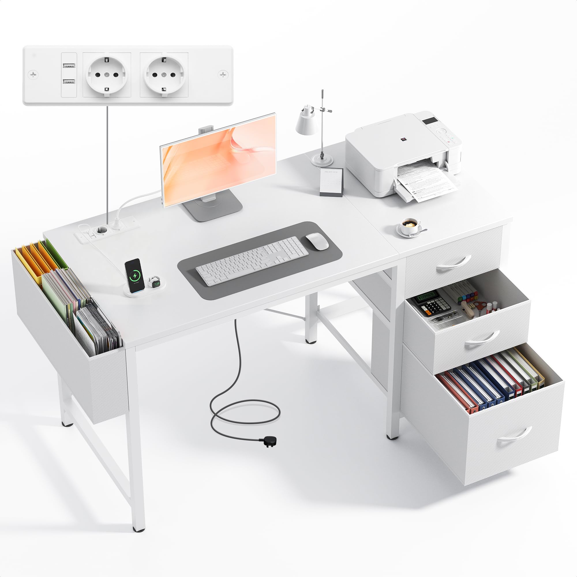 Claiks Schreibtisch mit USB-Ladeanschluss und Steckdose-All