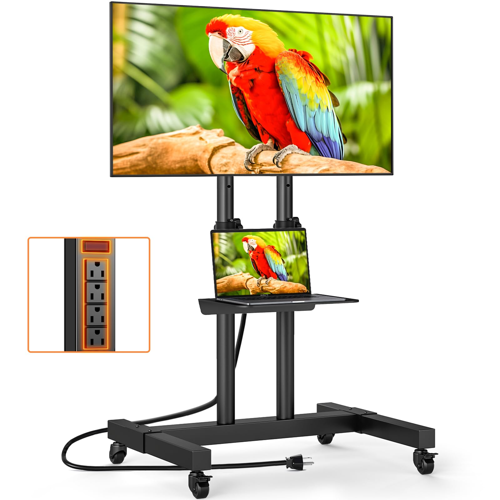 TVON Heavy Duty Rolling TV Stand with Power Outlet for 32-83 Inch TVs