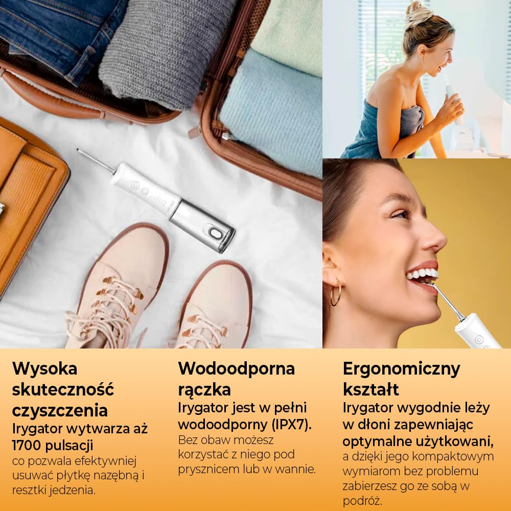 SMILEY Pro Aqua Bezprzewodowy irygator do zębów | Czyszczenie zębów Irygator do czyszczenia międzyzębowego | Zestaw do czyszczenia zębów Irygator międzyzębowy z 4 końcówkami