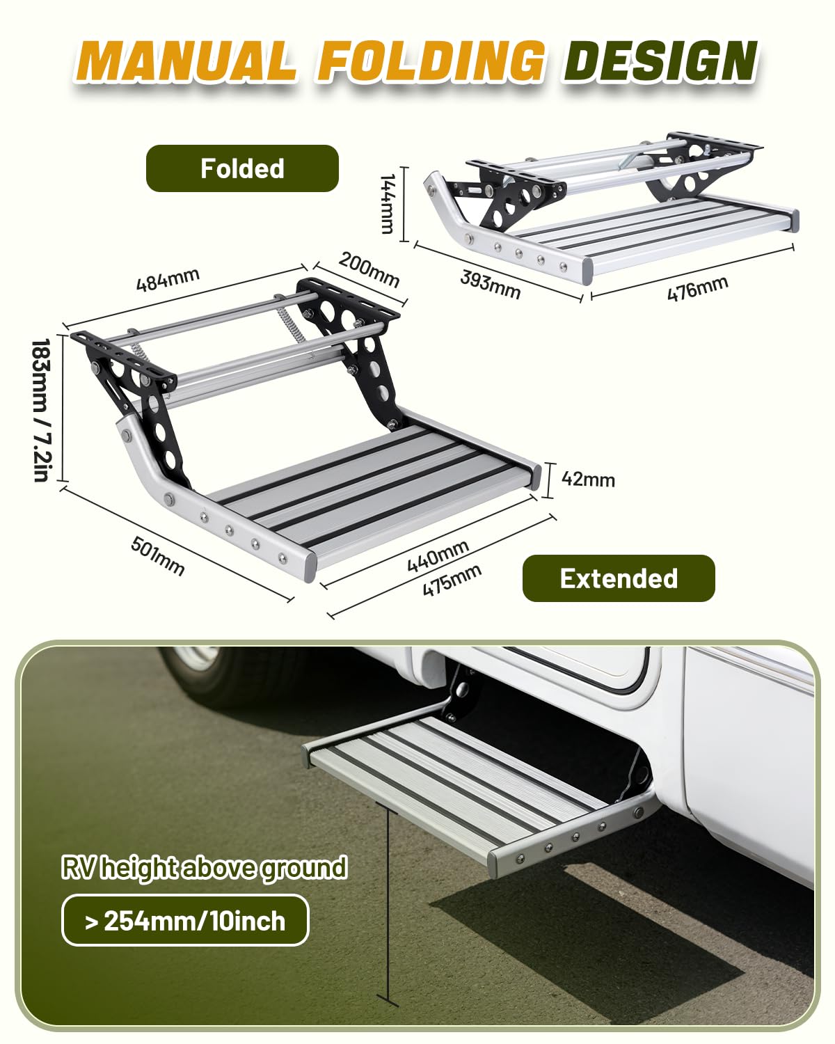 YUCHENGTECH Escalón Plegable para Autocaravana Aluminio Retráctil Antideslizante Soporta 150 kg para Caravanas, Furgonetas Camper y Remolques
