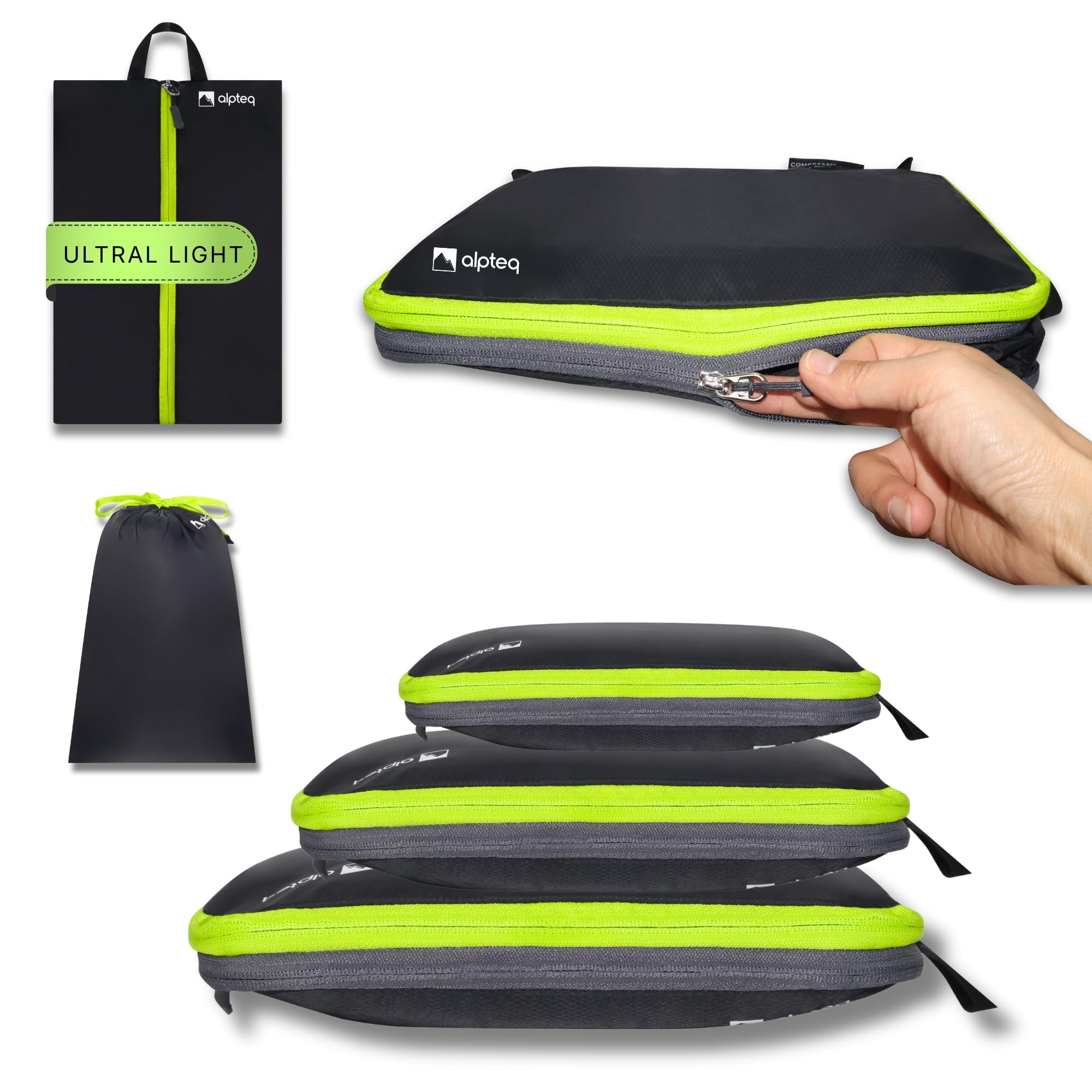 Lot de 5 sacs de rangement professionnels avec compression - Ultra légers - En tissu imperméable - Pour voyage et sac à dos
