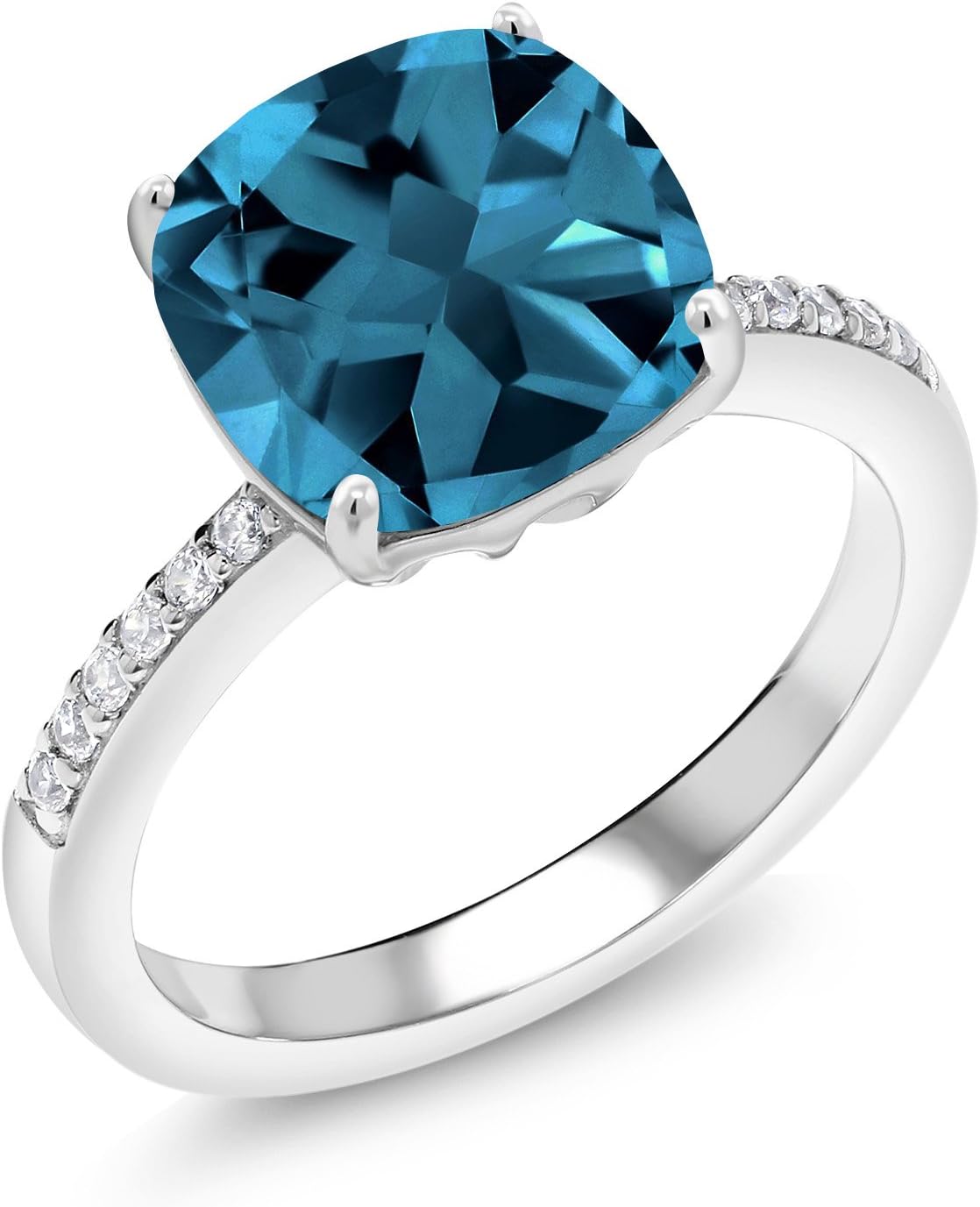 Gem Stone King 3-5 Cttw Gemstone Birthstone Engagement Ring for Women | 925 Sterling Silver | Cushion 10MM | Wedding Anniversary Promise Ring | Sizes 5-9 | London Blue Topaz-November | 7