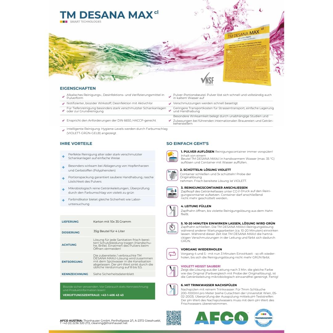 TM Desana Max cl 35g gelb Chlor Reiniger für Bierleitungen Zapfanlage Bierzapfanlage Zubehör Reinigungsbehälter 30 stk