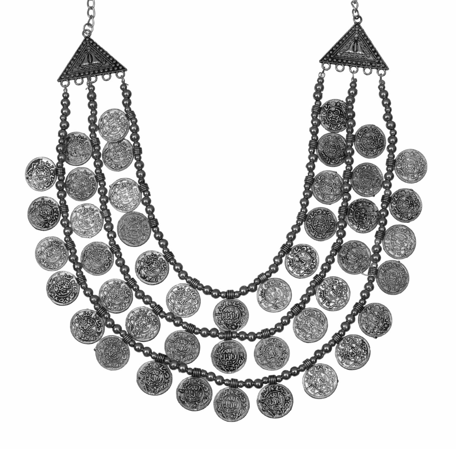 SiddhatvaTraditional Antique Stylish Oxidised German Silver Ethnic Multi Layer Coin Choker Necklace Set Jewelry Women Girls