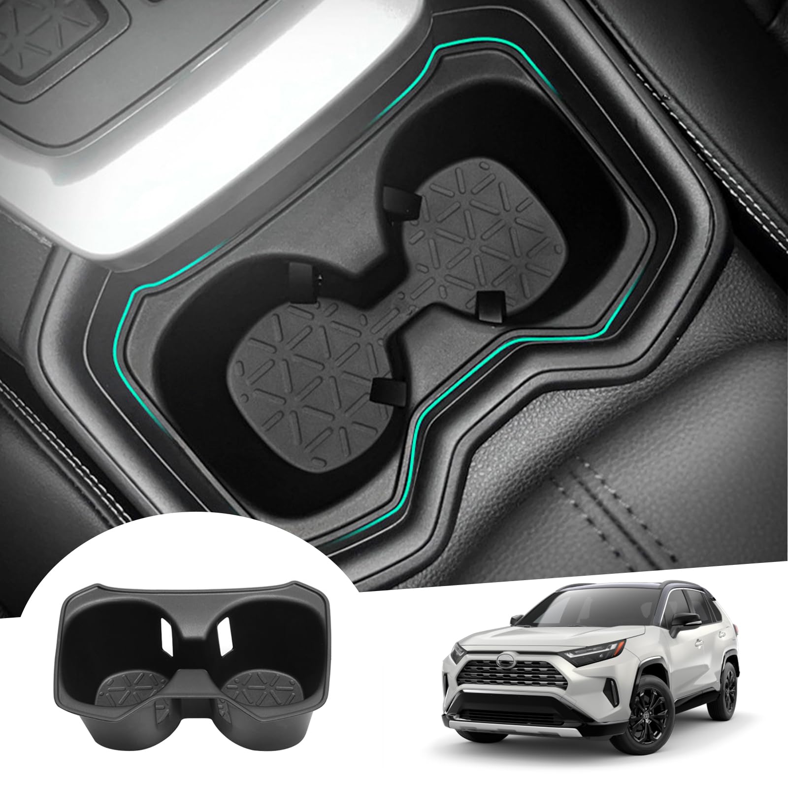 GAFAT Compatible with Toyota RAV4/Hybrid 2019-2024 2025 Drink Holder, TPE Soft Rubber Centre Console Cup Holder Organiser Mats, Original Reserved Holes, Non-Slip Anti-Vibration, RAV4 Accessories