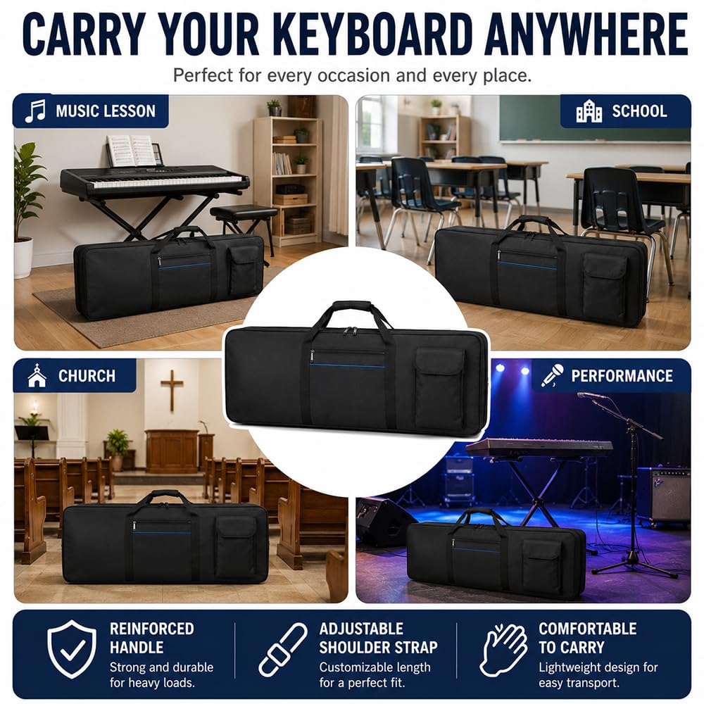 61 Key Keyboard Carrying Case, Padded Electronic Keyboard Bag with Large Storage Pocket, Portable Digital Piano Gig Bag with Shoulder Strap and Handle