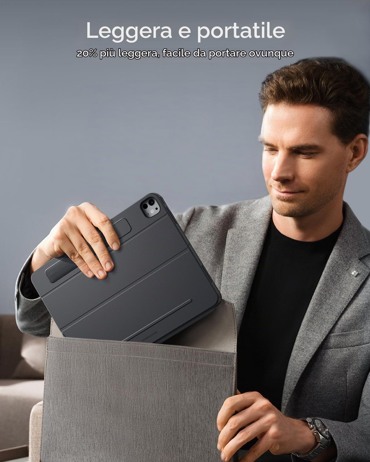 ESR per iPad Pro 11" (M5/M4) Custodia con Tastiera, Supporto Multi-angolo | Tastiera magnetica rimovibile, verticale e orizzontale, grande trackpad, tasti retroilluminati, DEU QWERTZ, Grigio Scuro