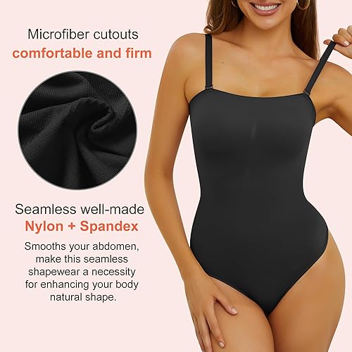Miniatura 3 de Body sin tirantes para mujer, tanga con control de abdomen, sin costuras, sin espalda, moldeador de cuerpo