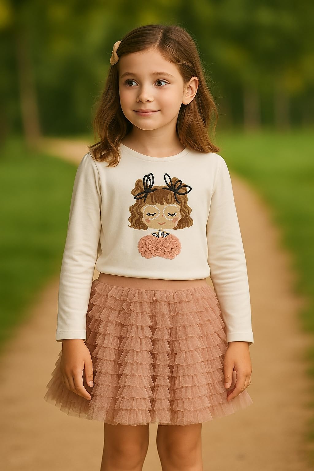 Generico Gonna Tulle Bambina Elegante con Balze e Glitter – Gonna Rosa Principessa per Cerimonia, Danza e Occasioni Speciali