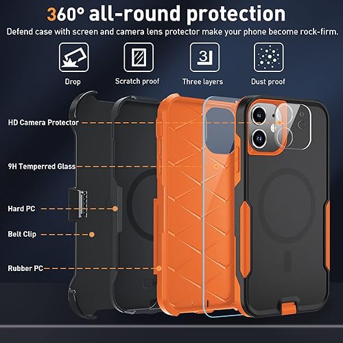 Miniatura 2 de Xmon Funda para iPhone 11, resistente y resistente con clip para cinturón, a prueba de golpes, protector de pantalla de vidrio templado + protector