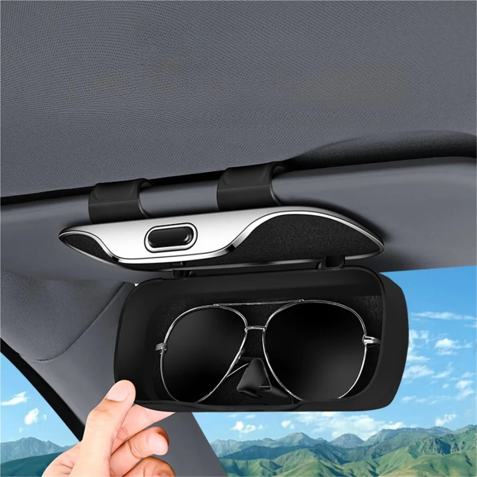 Brillenhalter FüR Auto Auto-Brillenbox, tragbarer Auto-Sonnenbrillenhalter im Auto, Brillenetui, Sonnenblende, Auto-Linsenhalter(Beige)