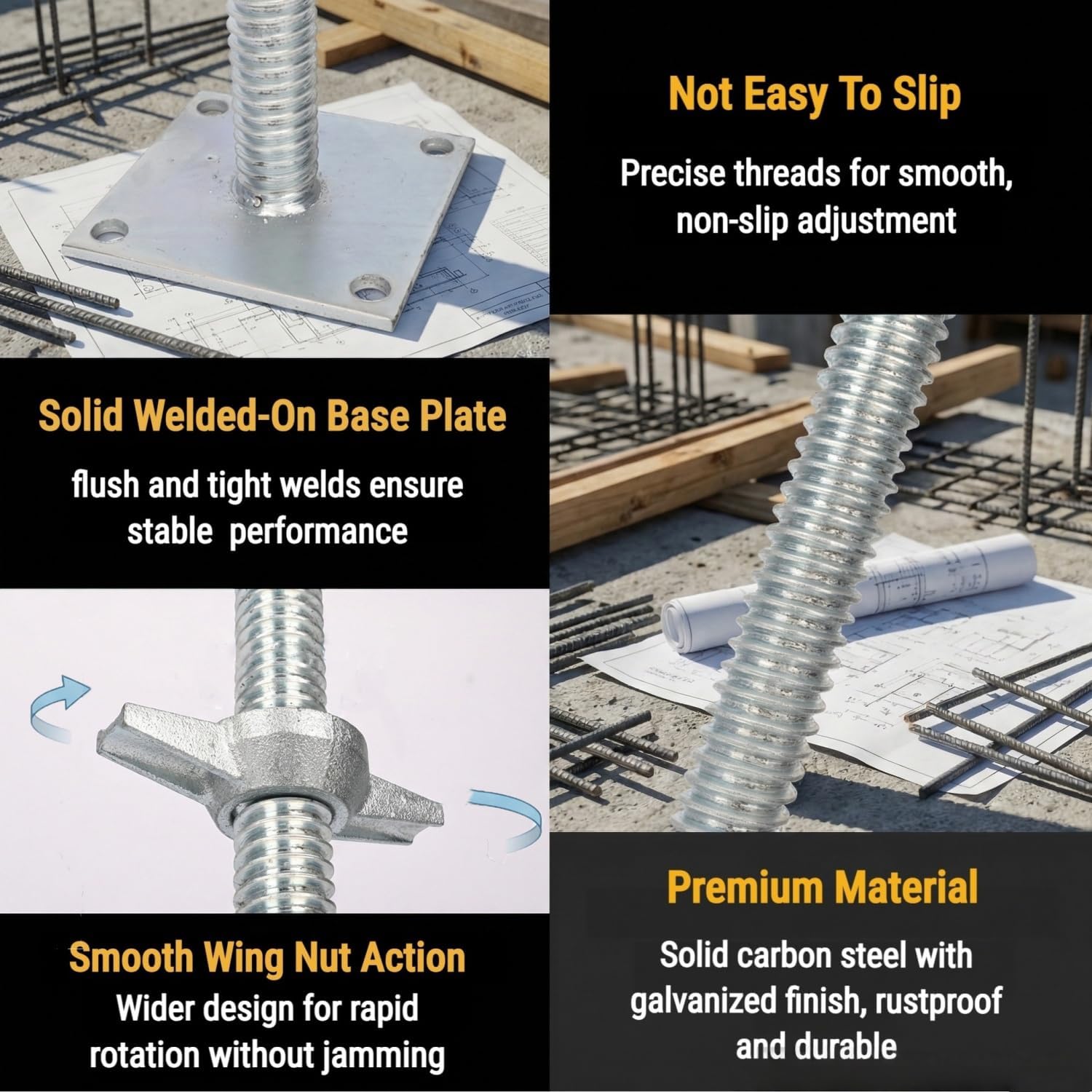 4-Pack 18" Adjustable Leveling Jacks, 3307lbs Load Capacity Scaffold Jacks Feet, Galvanized Solid Screw Jacks with Base Plate for Baker-Style Scaffolding, Silver