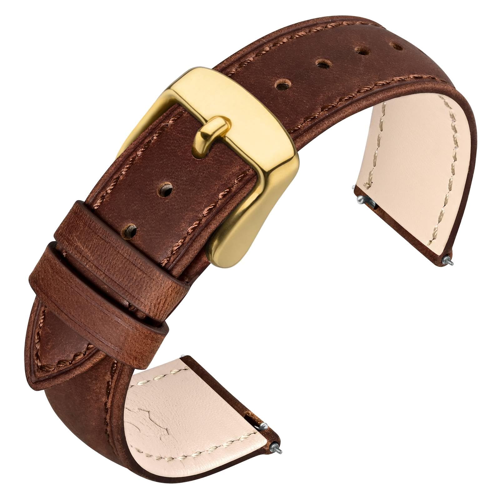 Retro Watch Band, Crazy Horse Leather Watch Strap with Quick Release, Choice of Width 18mm 19mm 20mm 21mm 22mm