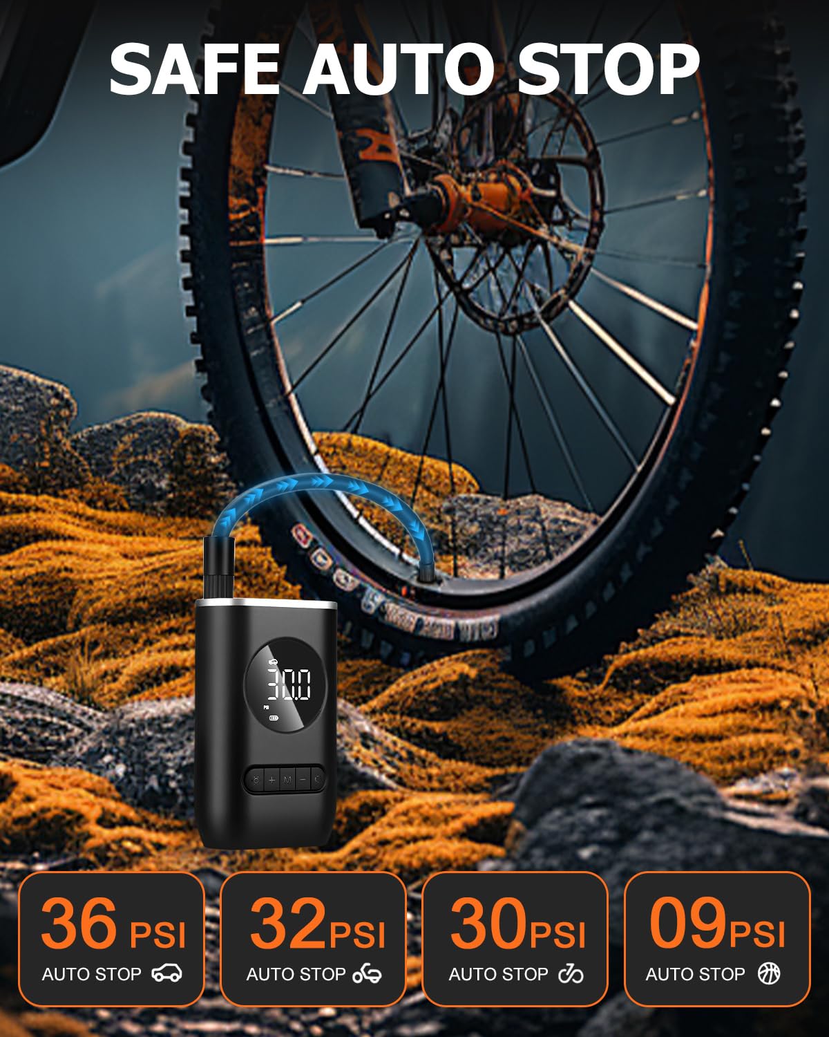 Przenośny Kompresor Powietrza, 150PSI mini przenośny kompresor samochodowy, elektryczna pompa rowerowa z światłem LED i automatycznym zatrzymaniem do samochodu, motocykla, roweru, piłki