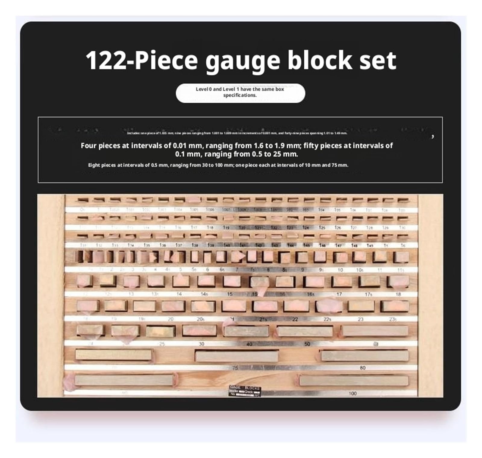 Zestaw metrycznych płytek wzorcowych ze stali szybkotnącej 0,001 Mm Precyzyjne narzędzia do kalibracji mikrometru kontrolnego Precyzyjny pomiar(122 pieces Level 1)