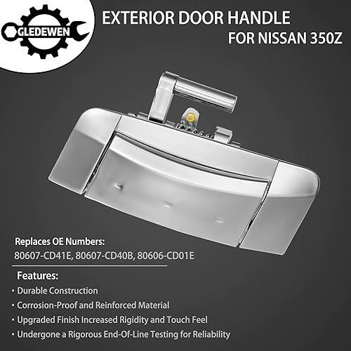 Miniatura 8 de Gledewen Manija de puerta exterior lado del conductor izquierda con orificio para llave para Nissan 350Z 2003-2009 Reemplaza# 80607-CD41E