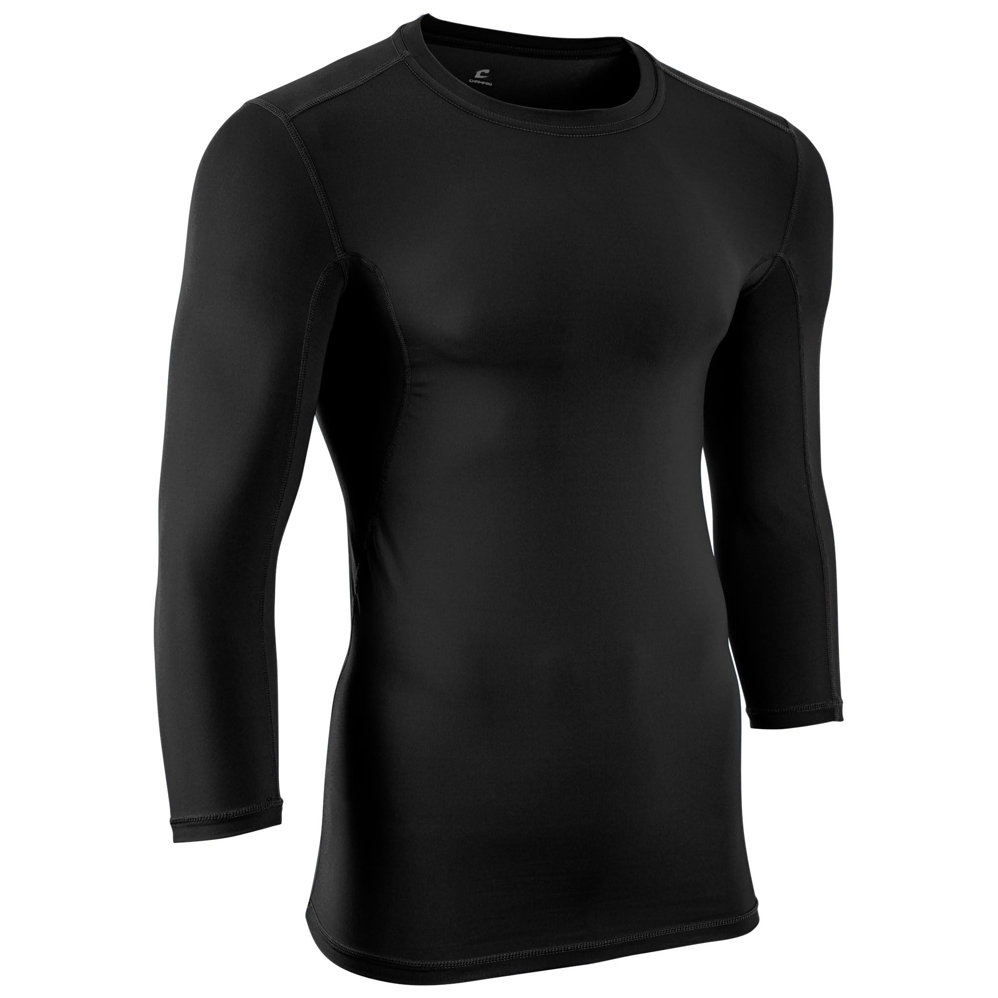 Champro Men's Standard Compression Three-Quarter Sleeve Shirt, Black, X-Large
