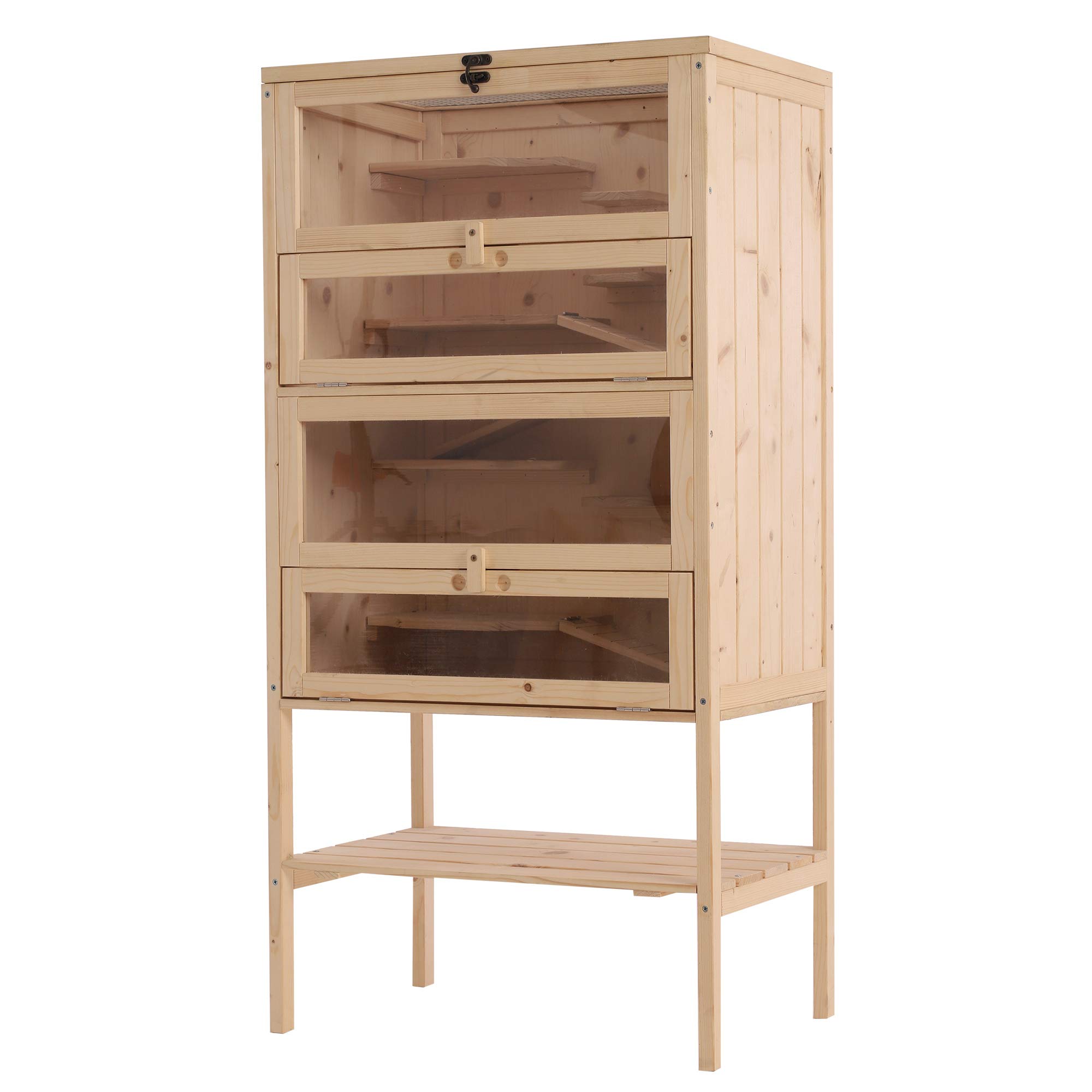 PawHut Jaula de Madera Tipo Casa Conejera para Hámster Ratones Animales Pequeños y Roedores con 5 Pisos 10 Plataformas y 3 Escaleras 60x40x120cm
