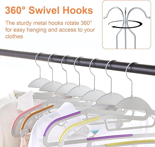 Miniatura 5 de VECELO Paquete de 25 perchas de plástico de alta calidad para trajes, antideslizantes, resistentes, apertura en forma de S, gancho giratorio de 360,