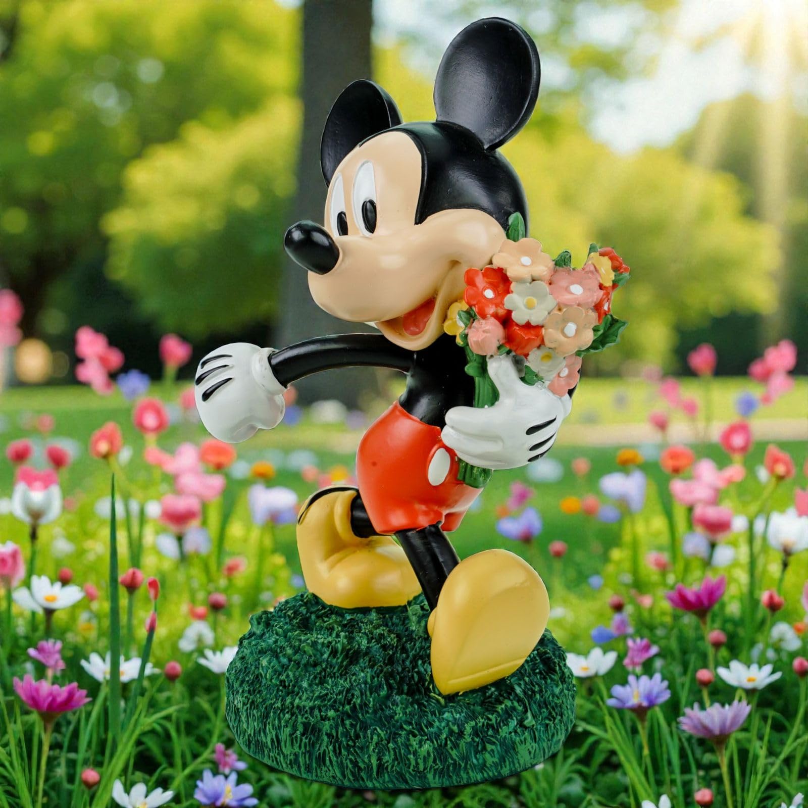 Mickey Mouse - Statuetta decorativa da giardino con fiori Disney con licenza ufficiale, 20 cm, resistente alle intemperie, in poliresina, per giardino, balcone, terrazza e soggiorno, idea regalo