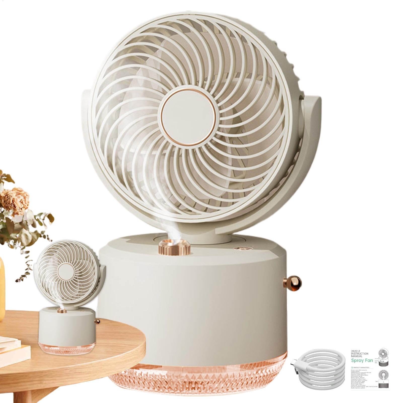 Fog - Ventilateur de brume - Batterie rechargeable - Léger et multifonction - Pour les voyages - Ventilateur portable - Ventilateur portable - Lampe de ventilateur à batterie rechargeable