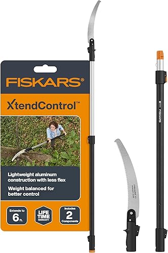 Fiskars XtendControl - Podadora de árbol de 6 pies con sierra de triple molienda de 15 pulgadas x 1, poste de extensión individual de 3 a 6 pies,