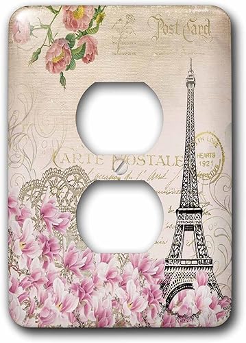 3dRose lsp_282547_6 Torre Eiffel Paris con flores en estilo vintage Plug Outlet Cover