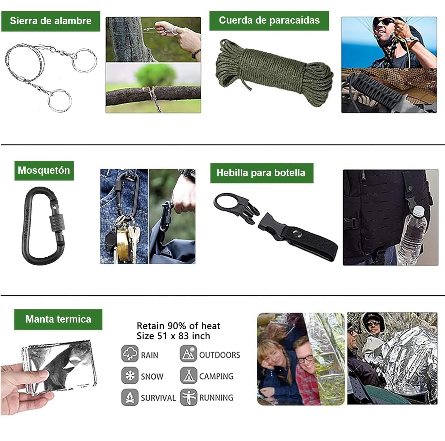 Kit de supervivencia para primeros auxilios con Hacha de Martillo Multifuncional 28 articulos distintos, Kit de Emergencia para Viajar Caminar Acampada Montaña