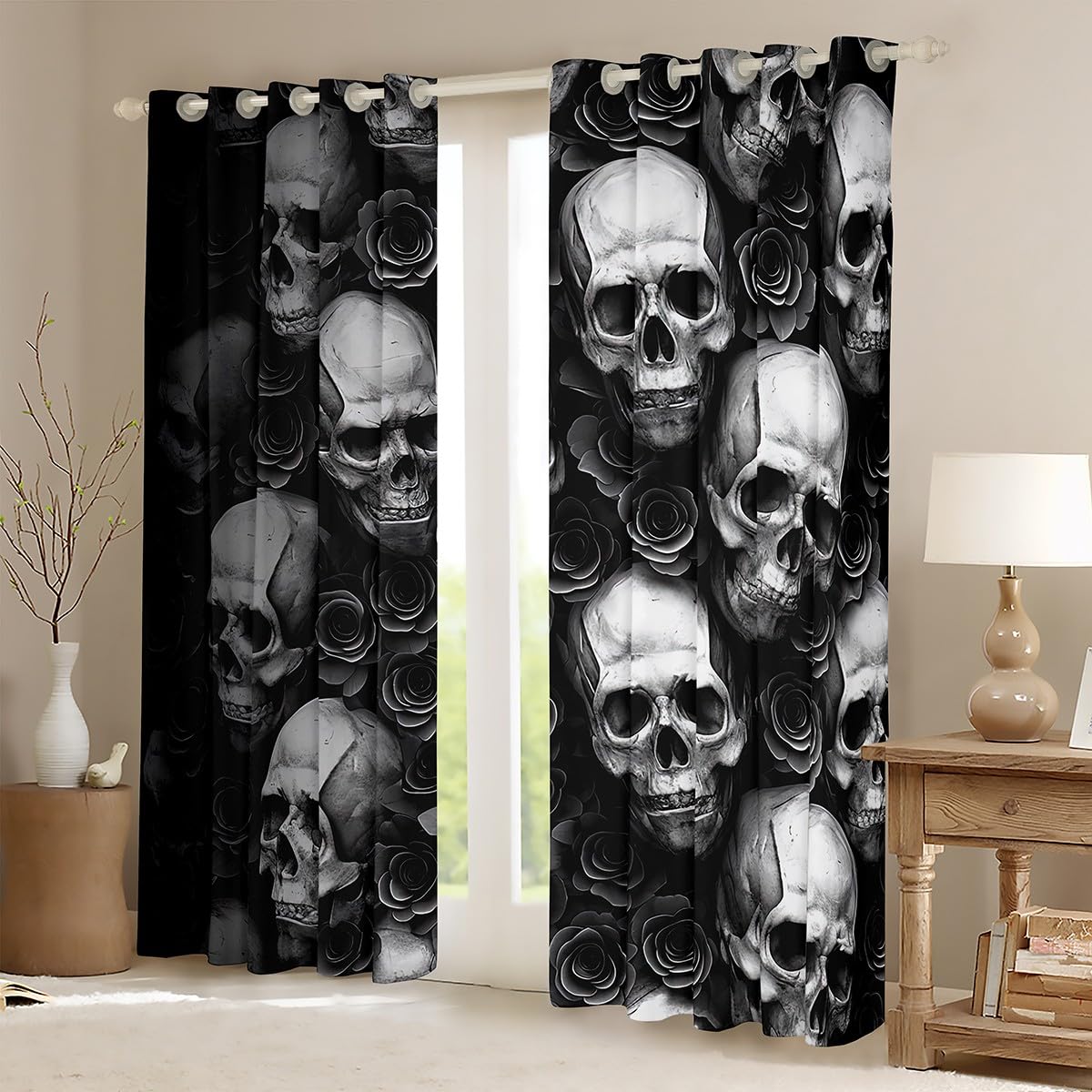 Erosebridal Skeleton Window Curtains Sugar Skull Curtains 84
