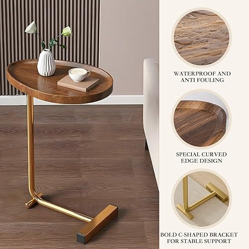 Miniatura 5 de XWFKJGS Mesa auxiliar en forma de C para sofá, mesas de sofá que se deslizan debajo, mesas laterales estrechas para espacios pequeños, mesa de sofá
