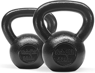 Yes4All Kettlebell Sets, 5 - 10 - 15 - 20 - 25 - 30 LB Cast Iron Strength Training Kettlebells, Wide Handles & Flat Botto...