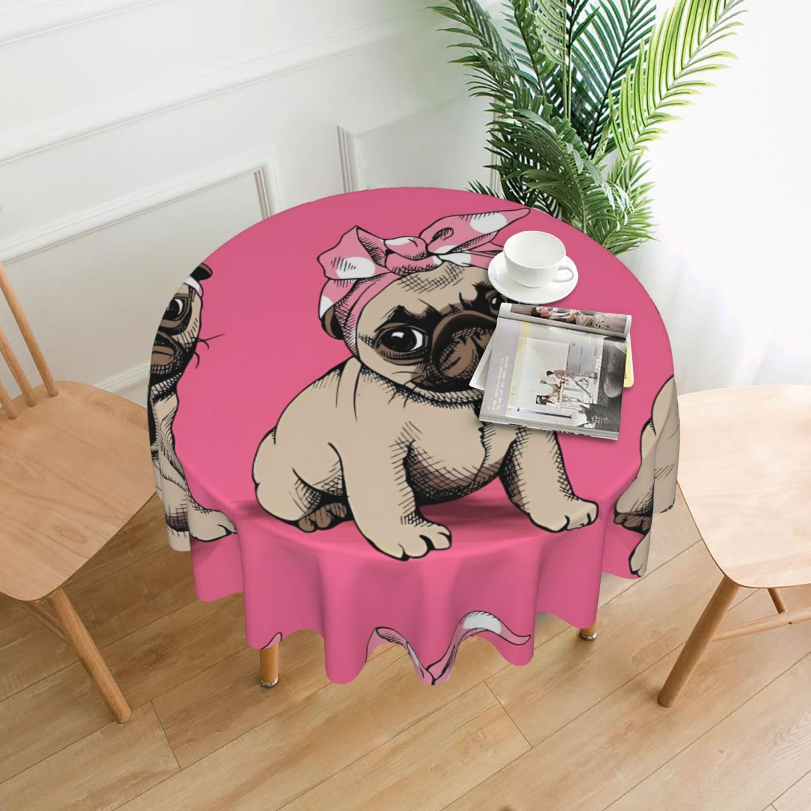YYHHAOFA Dog Prints 60in Round Decorative Tablecloth – High-Grade Polyester Throw Cover for Dining, Parties, and Outdoor Events