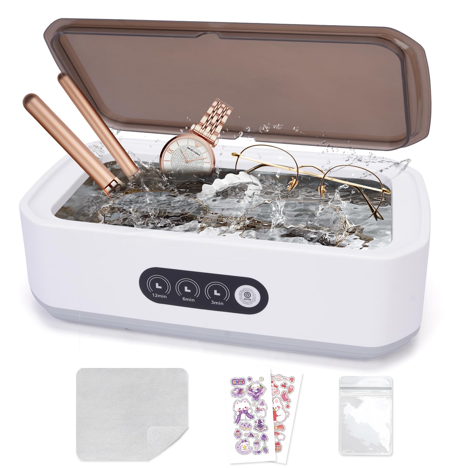 Pulitore Ultrasuoni 49000HZ,Pulitore ad Ultrasuoni con 3 modalità di Tempo,650 ml,Ultrasonic Cleaner per Protesi,Bite,Allineatori,Ferule Dentali e Gioielli