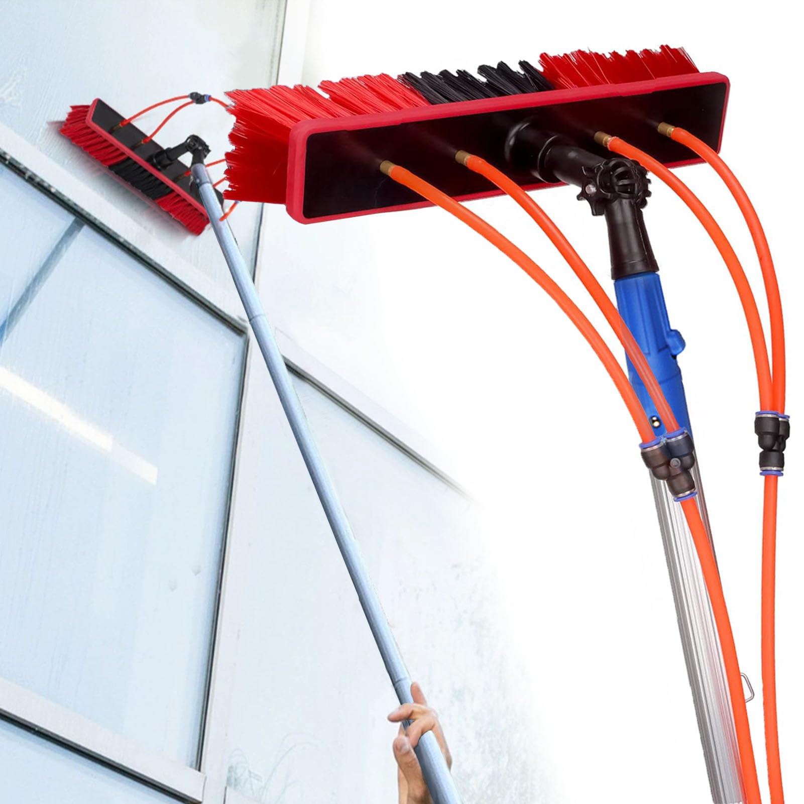 Kit de Limpieza de Ventanas con Suministro de Agua, Extensible de 3 a 12 m - Cepillo y pértiga de Gran Alcance para techos, Ventanas, Coches y Suelos - Cepillo de 35 cm Ideal para