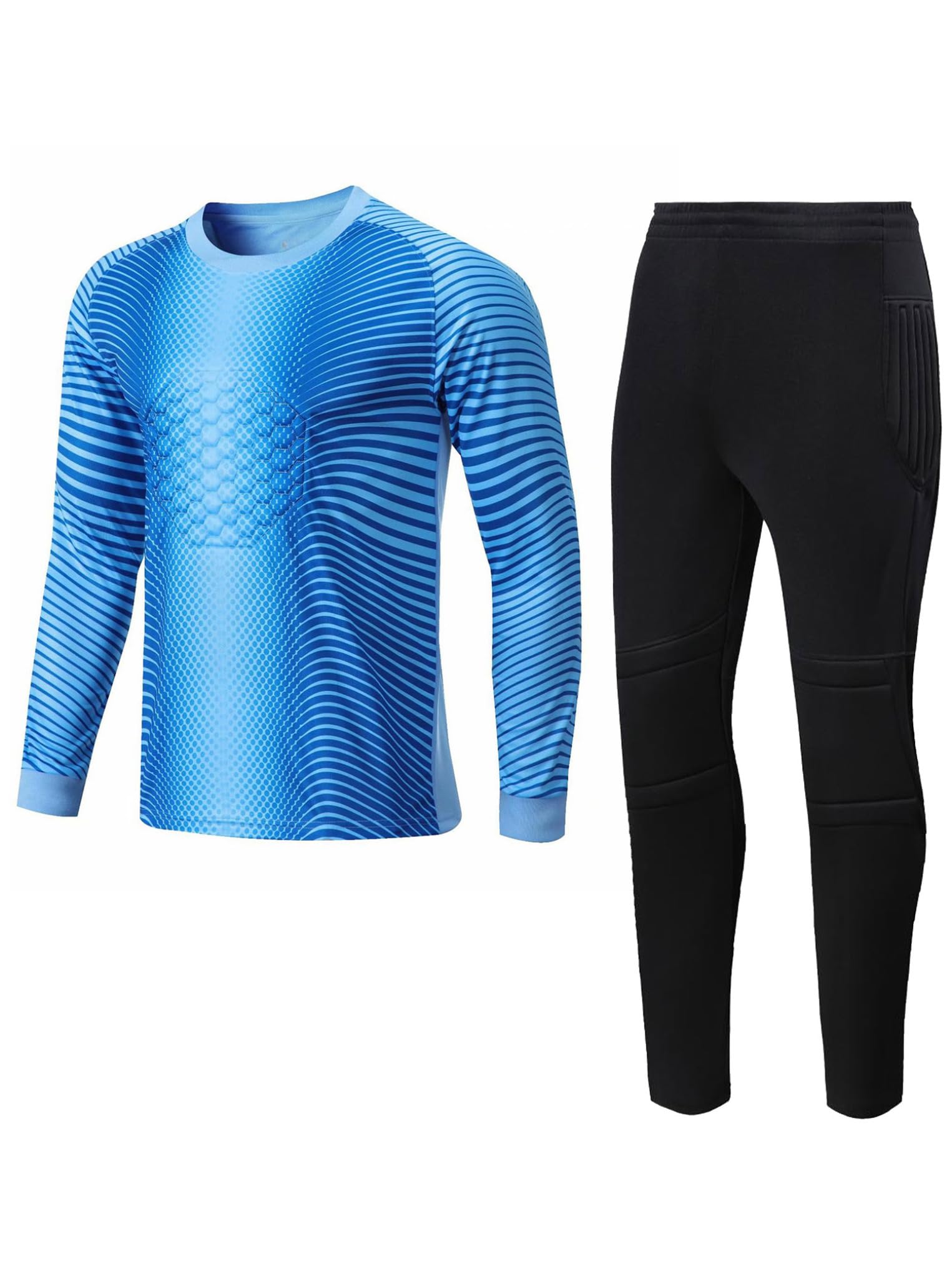 Kaerm Conjunto de camiseta de fútbol para niños con camiseta de portero acolchada y pantalones de entrenamiento de fútbol