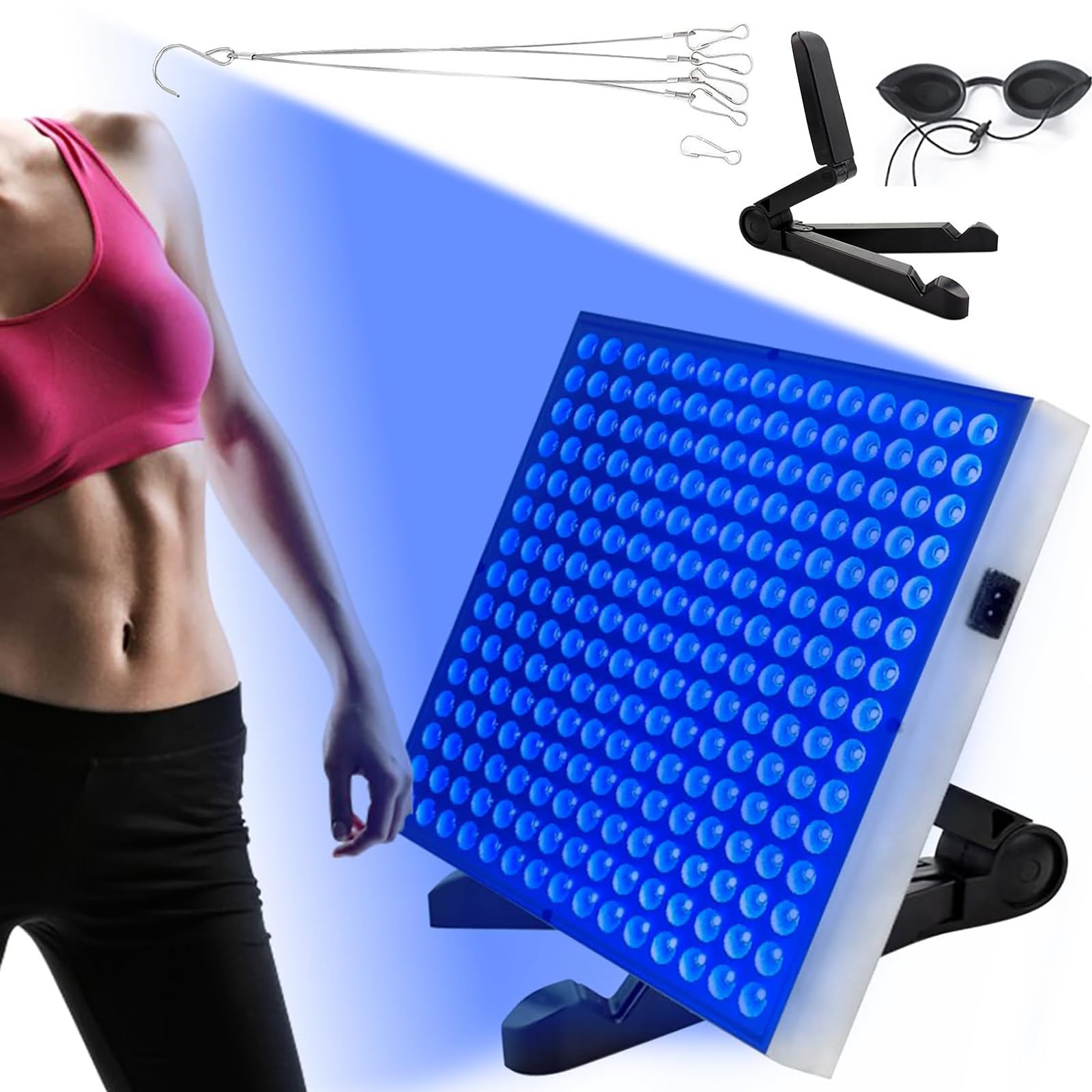 Lampe De Bronzage Solarium 45 W, LumièRe Bleue 460 nm (225 LED), éQuipement De Bronzage pour Le Corps Et Le Visage, avec Support RéGlable Et Lunettes De Protection.