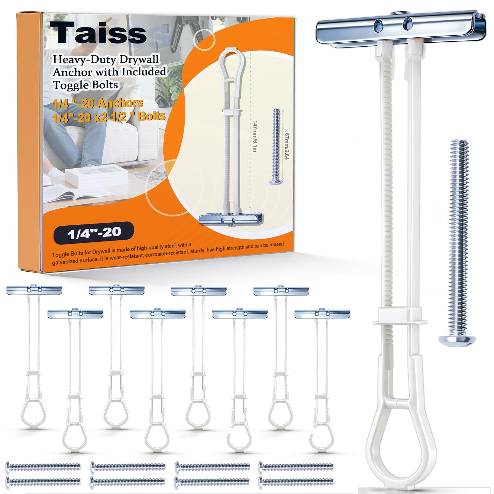 Taiss Drywall Anchors - 265lb Heavy Duty Toggle Bolts -1 Taiss Drywall Anchors - 265lb Heavy Duty Toggle Bolts -1