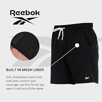 Reebok Men's Swim Trunks, 7 Mesh Liner Board Shorts Quick Dry Bathing Suit