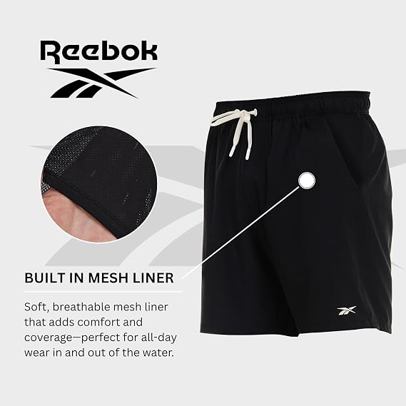Reebok Men's Swim Trunks, 7 Mesh Liner Board Shorts Quick Dry Bathing Suit