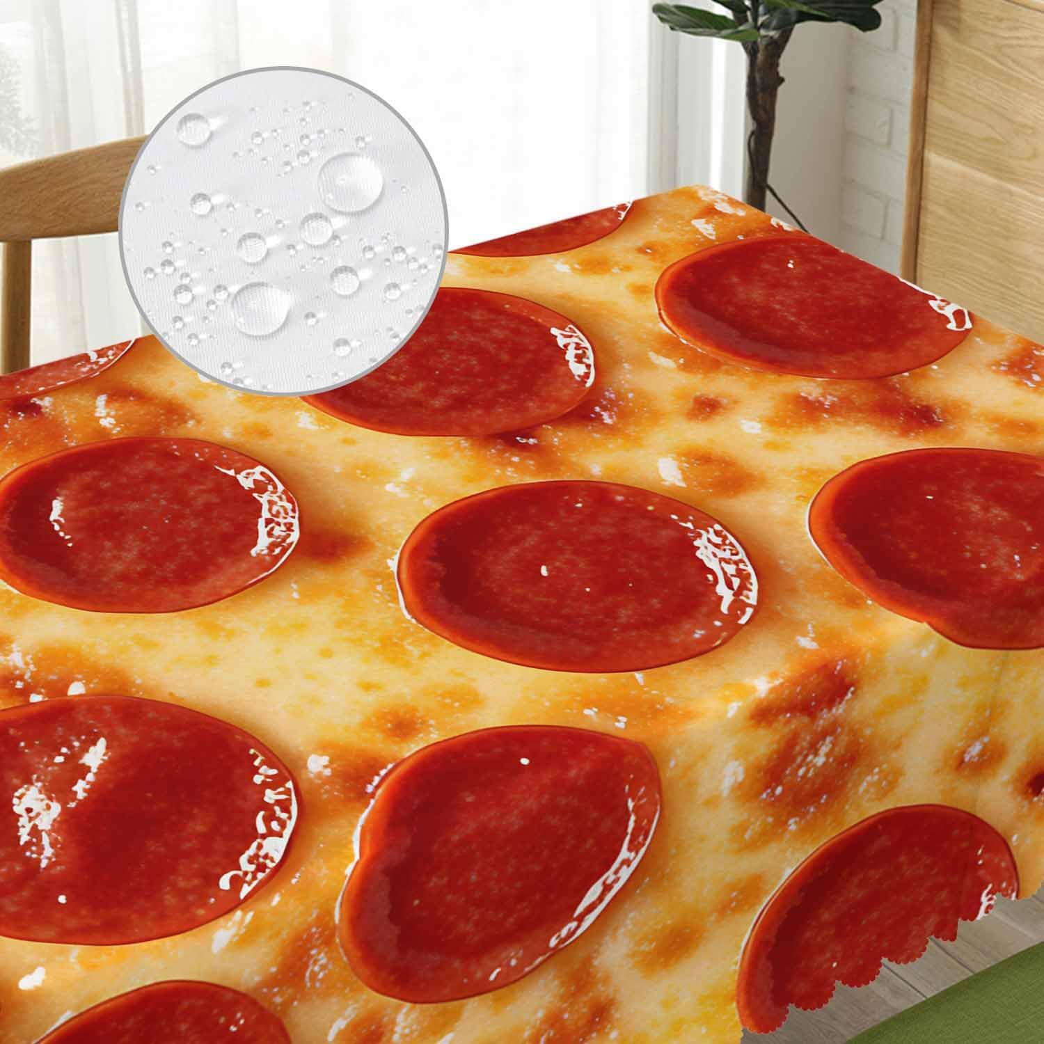 Decorative Rectangle Tablecloth 52"X70" Pizza, Pepperoni Pizza Sausages Cheese Wrinkle Free Table Cover Picnic Table Cloths for Parties Weddings Kitchen Tablecloth image 2