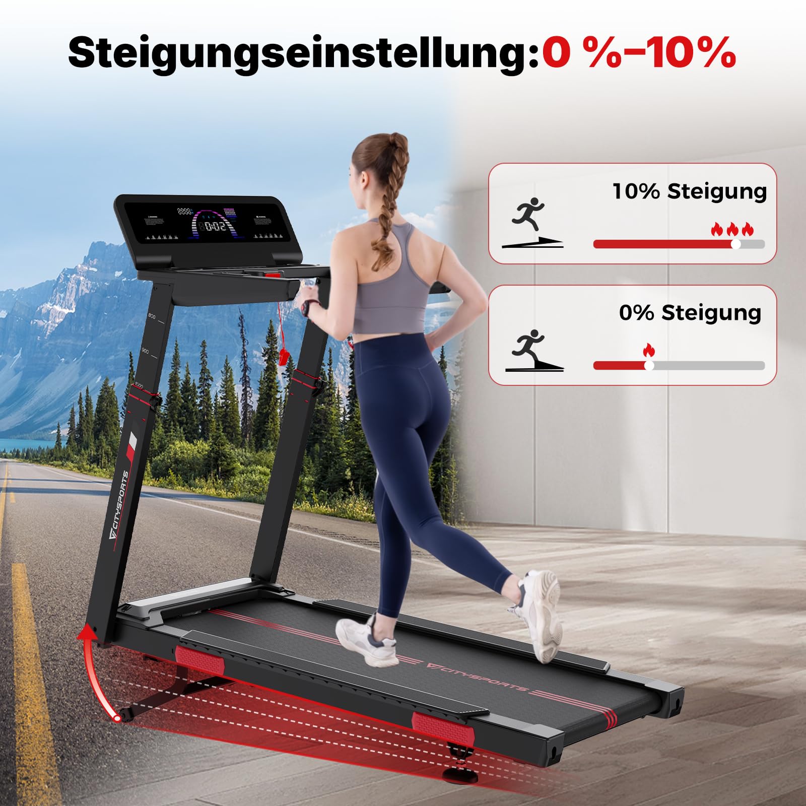 Laufband für Zuhause Klappbar mit Steigung bis 200 kg belastbar, 16.5 km/h Walking Pad mit KI Sprachsteuerung und Bosch Motor, Leise Elektrisches Laufband Schreibtisch mit App