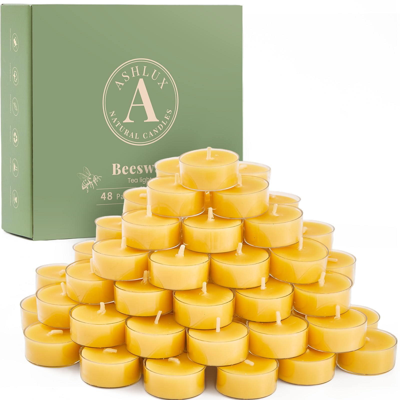 Ashlux Lot de 48 bougies chauffe-plat en cire d'abeille, 4 heures de