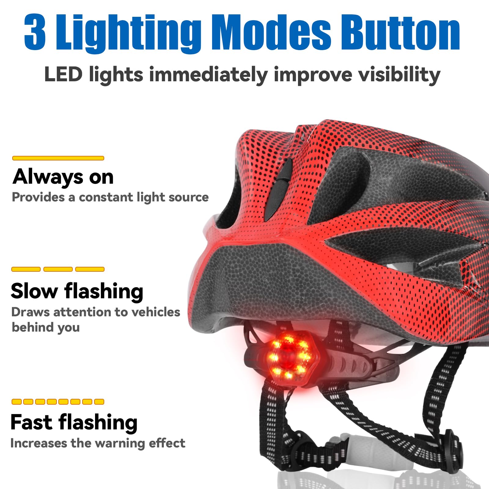 Casque de Vélo LED 3 Modes Léger Réglable Visière Amovible Taille 58-62 cm