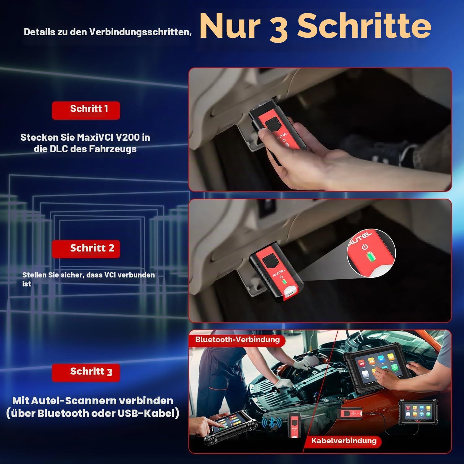 Autel MaxiVCI V200 VCI200 Wireless Dongle, VCI 200 OBD2 Anschlussadapter | 2026 Auto Kommunikationsschnittstelle, Funktioniert mit MaxiSys MS906 PRO MS906 PRO-TS KM100 BT608 BT609 ITS600 MK906 PRO-TS