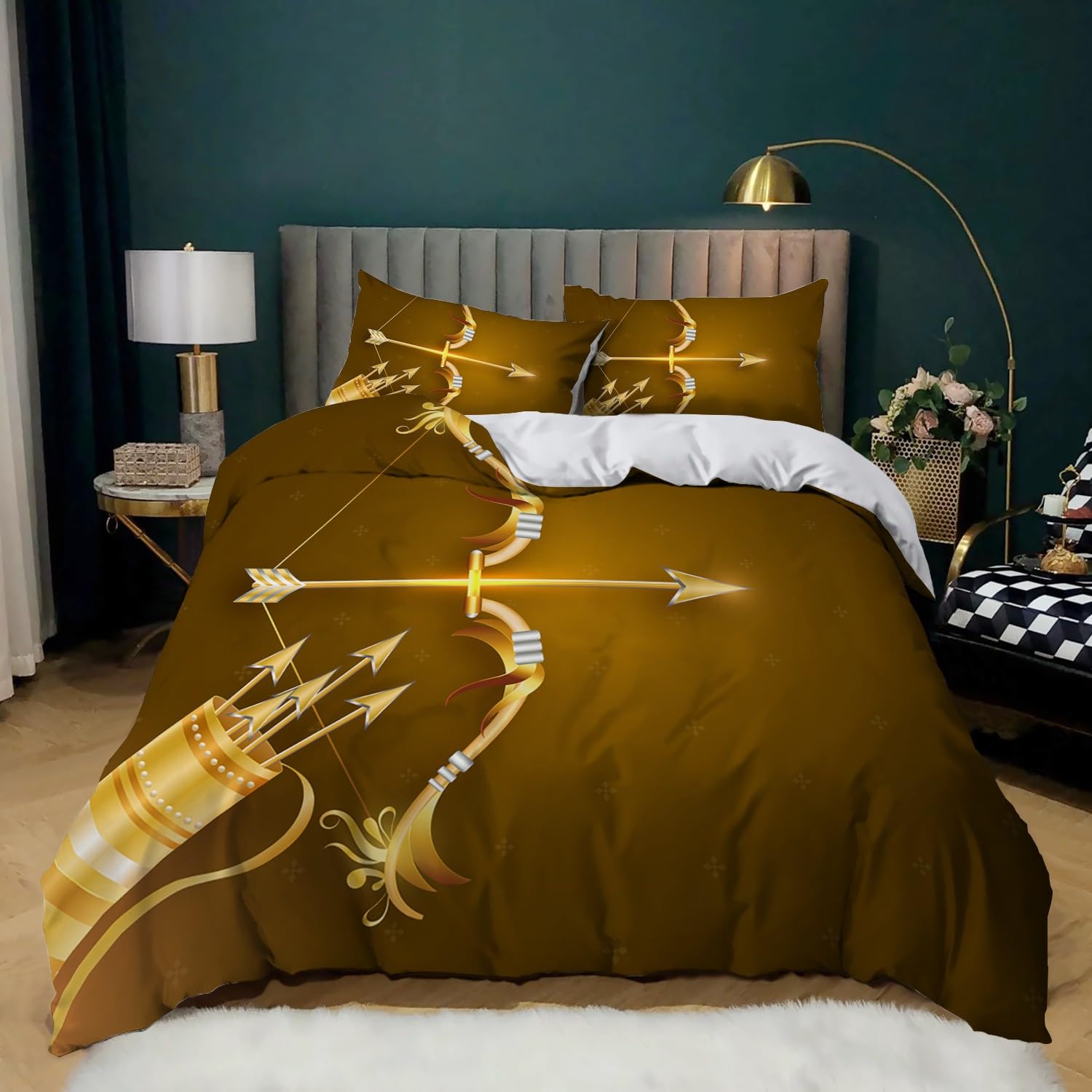 Housse de Couette 220x240 Bow and Arrow avec 2 Taies d'Oreiller en Microfibre pour Lit 2 Personnes